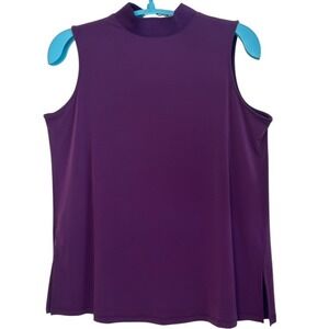 Susan Graver Modern Essentials Top Purple Liquid Knit Mock Neck Sleeveless XL